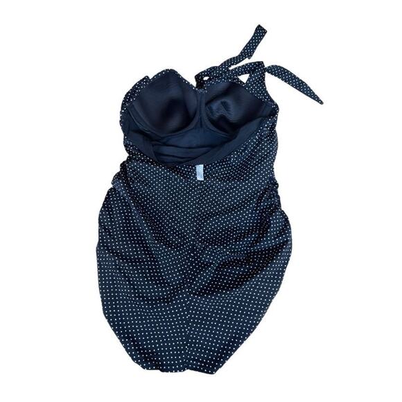 Lane Bryant Black & White Polka Dot Ruched Halter Bathing Suit - Size 18 - Picture 3 of 13